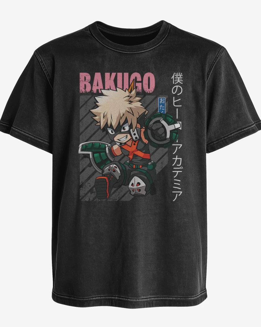 Polera desgastada Negro de Katsuki bakugo 1