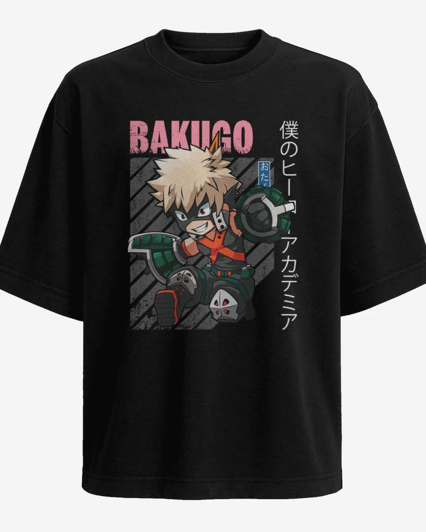 Polera Oversize Negro de Katsuki bakugo 1