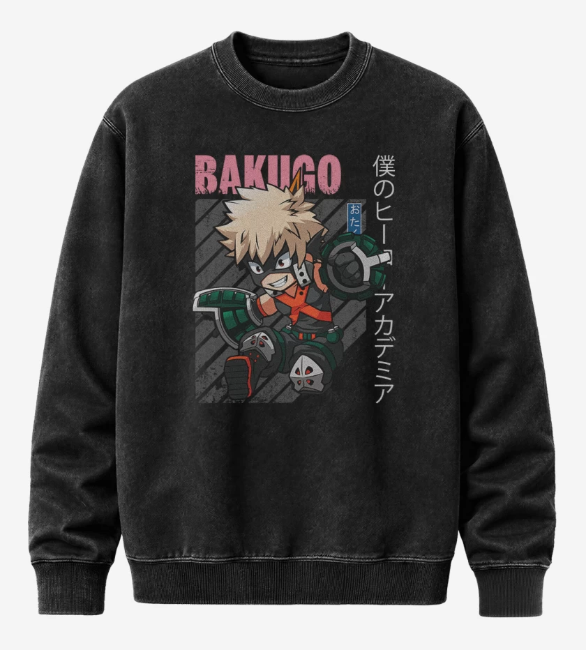 Poleron Polo Acid Wash Negro de Katsuki bakugo 1