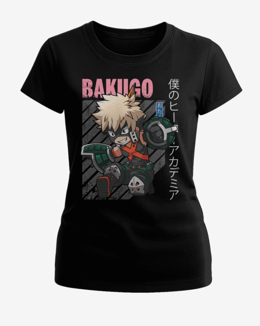 Polera de Mujer Negro de Katsuki bakugo 1
