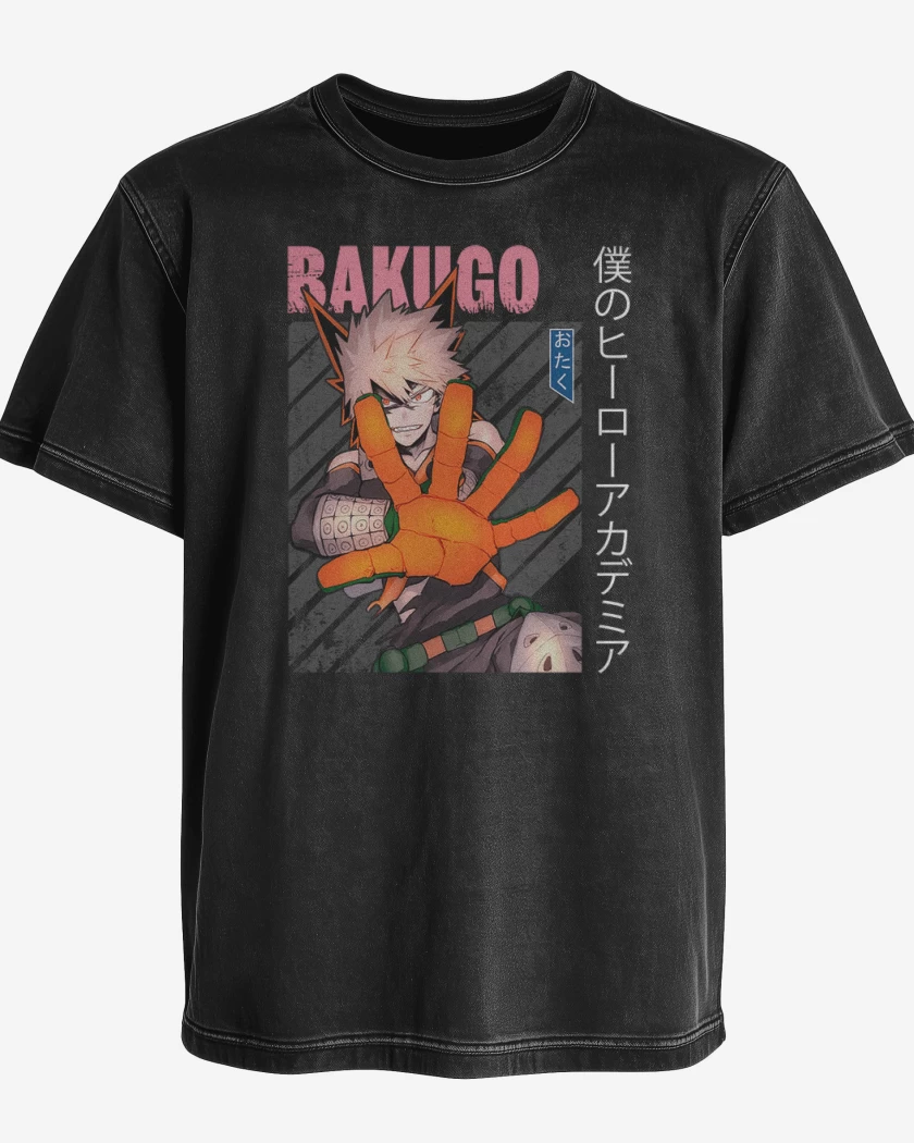 Polera desgastada Negro de Bakugo 1