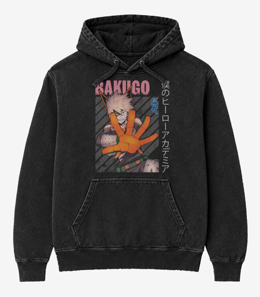 Poleron Canguro Acid Wash Negro de Bakugo 1