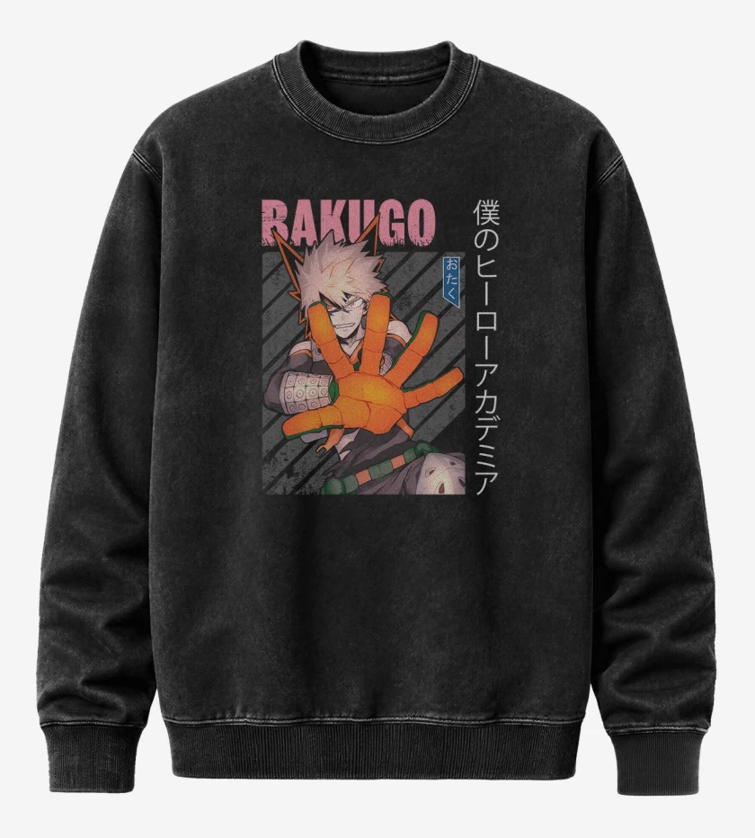 Poleron Polo Acid Wash Negro de Bakugo 1