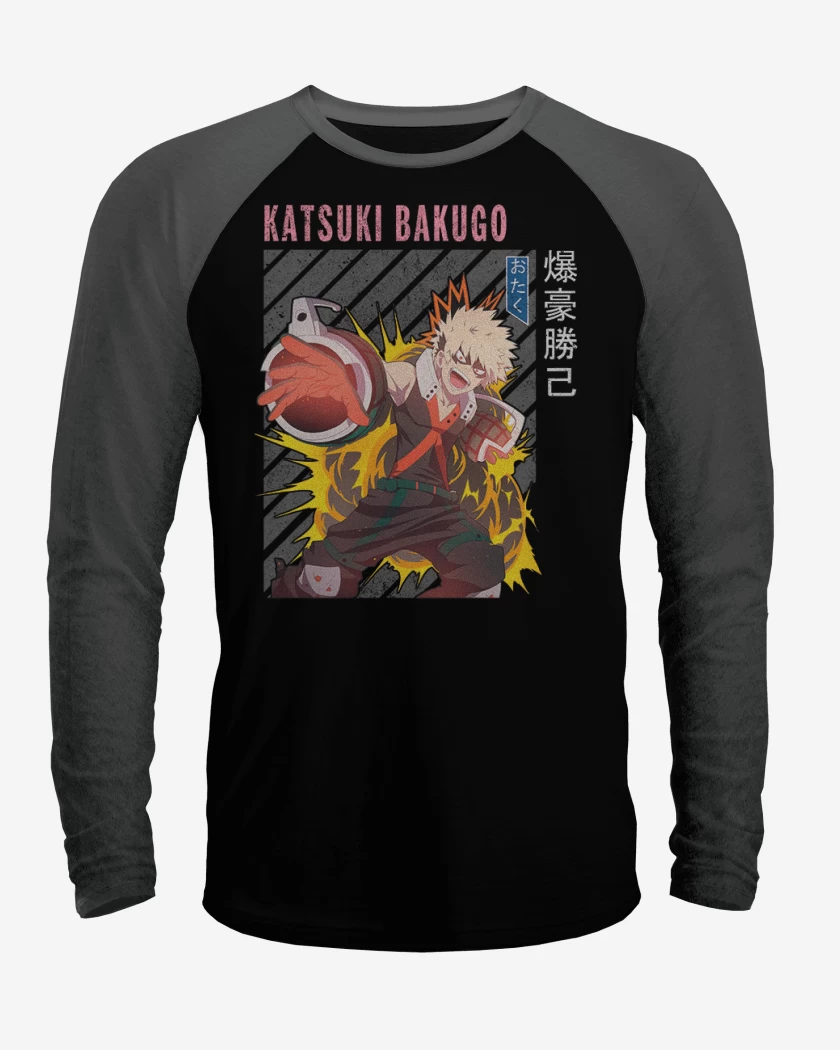 Polera Raglan Negro / Negro Heather de Katsuki Bakugo 2