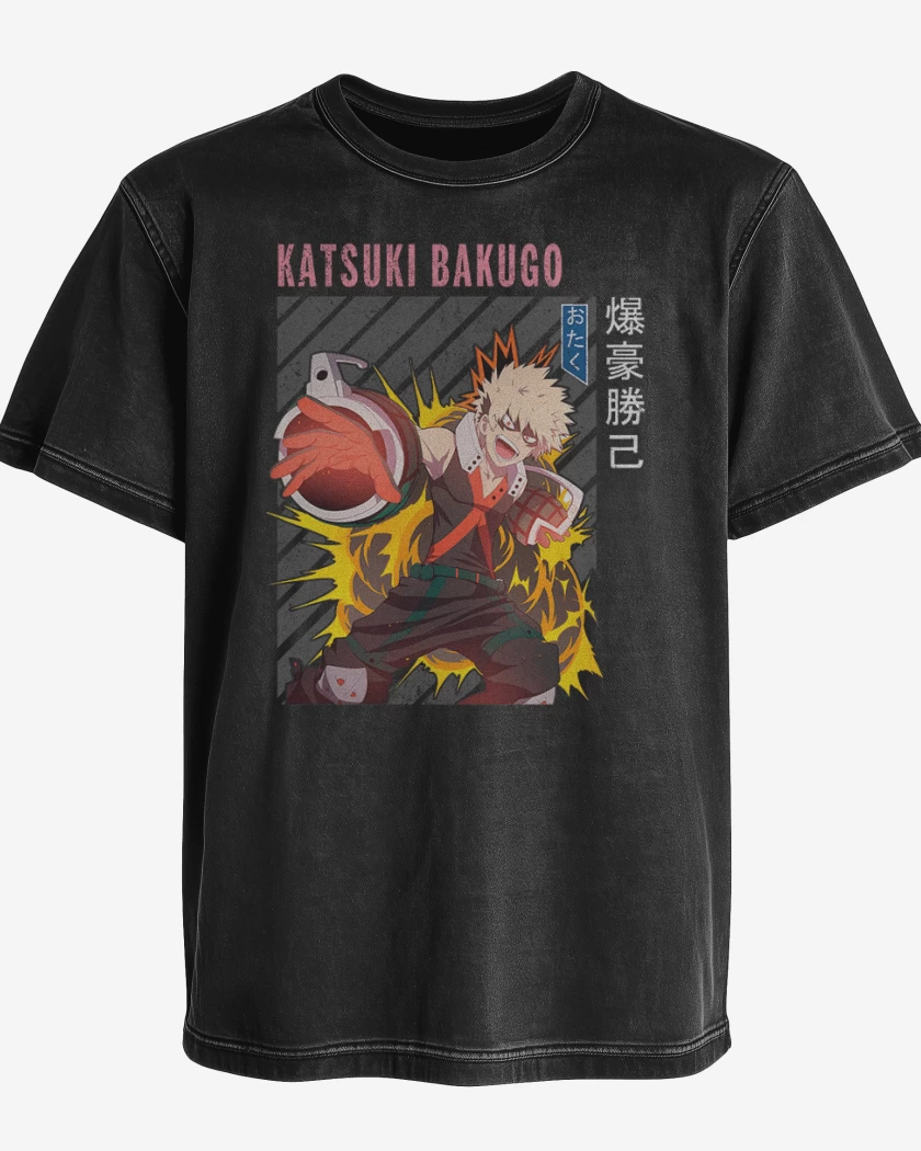 Polera desgastada Negro de Katsuki Bakugo 2