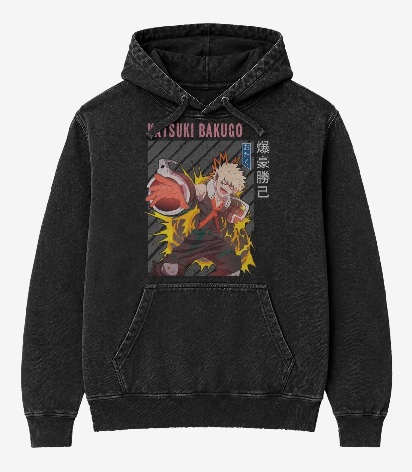 Poleron Canguro Acid Wash Negro de Katsuki Bakugo 2
