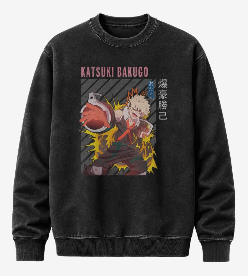 Poleron Polo Acid Wash Negro de Katsuki Bakugo 2