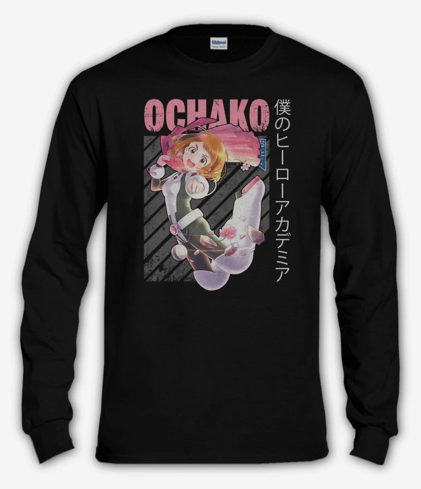 Polera manga larga Negro de Ochaco uraraka 1