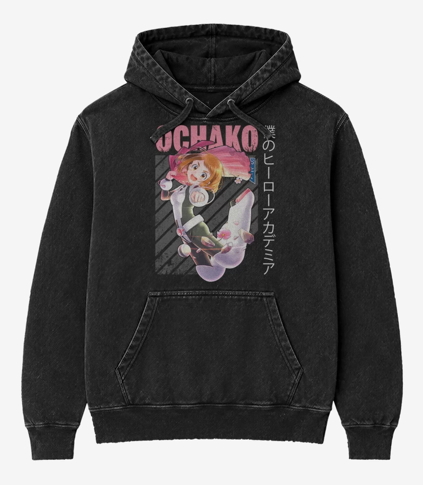 Poleron Canguro Acid Wash Negro de Ochaco uraraka 1