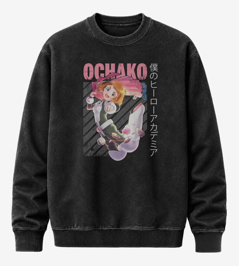 Poleron Polo Acid Wash Negro de Ochaco uraraka 1