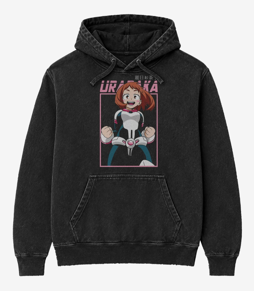 Poleron Canguro Acid Wash Negro de Uraraka