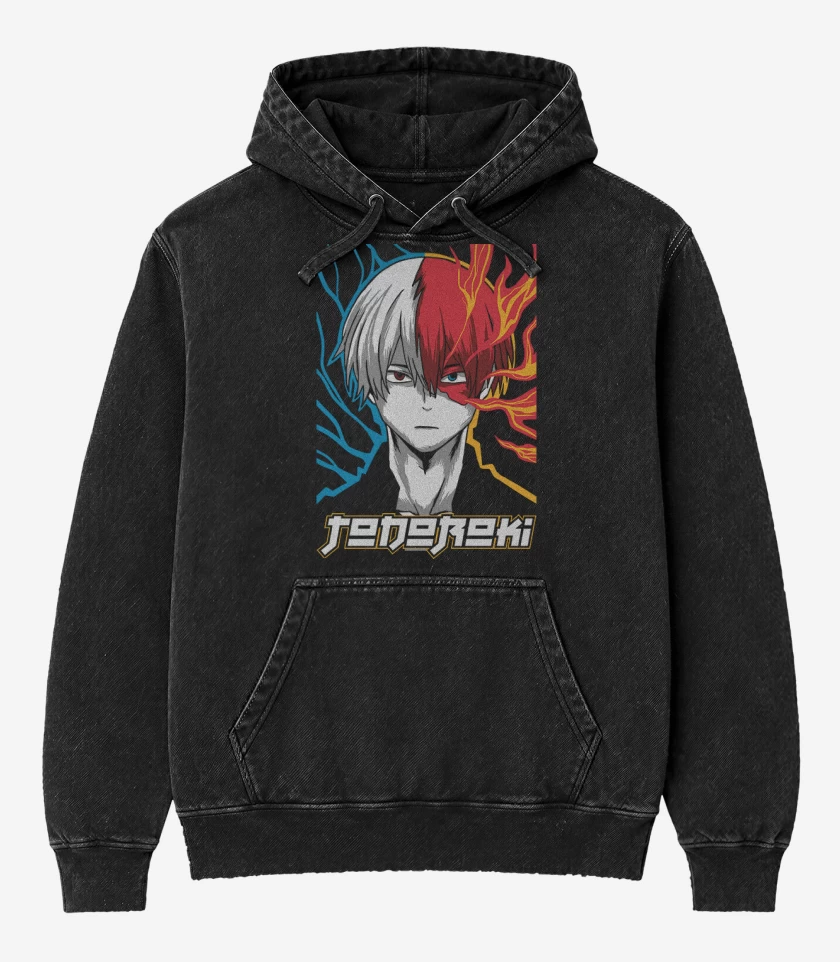 Poleron Canguro Acid Wash Negro de Todoroki