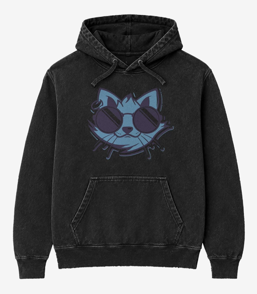 Poleron Canguro Acid Wash Negro de Cat style
