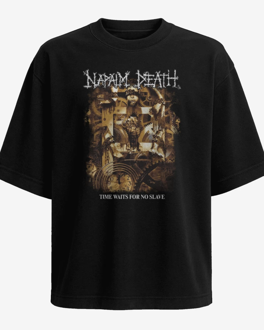 Polera Oversize Negro de Napalm Death Time Waits for No Slave