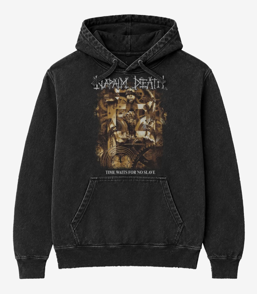 Poleron Canguro Acid Wash Negro de Napalm Death Time Waits for No Slave