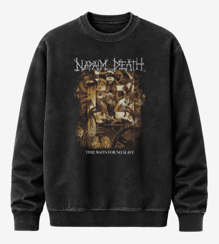 Poleron Polo Acid Wash Negro de Napalm Death Time Waits for No Slave