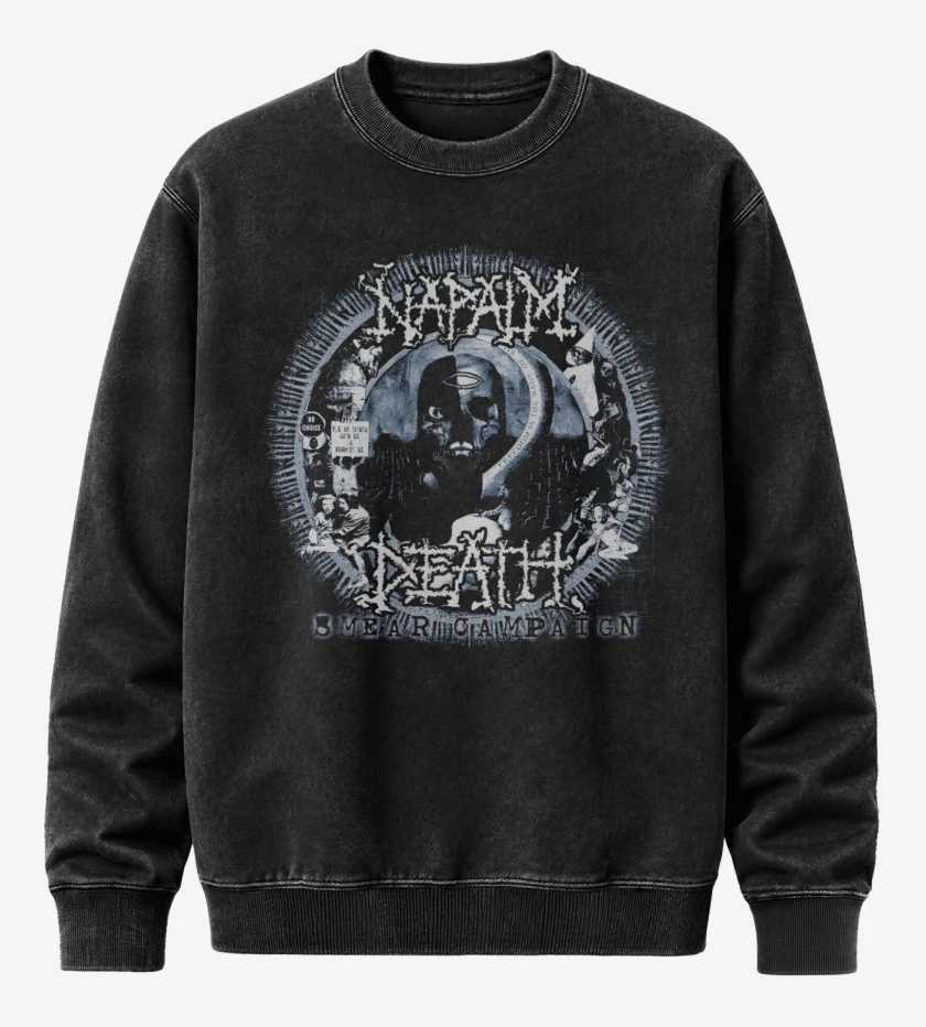 Poleron Polo Acid Wash Negro de Napalm Smear Camping