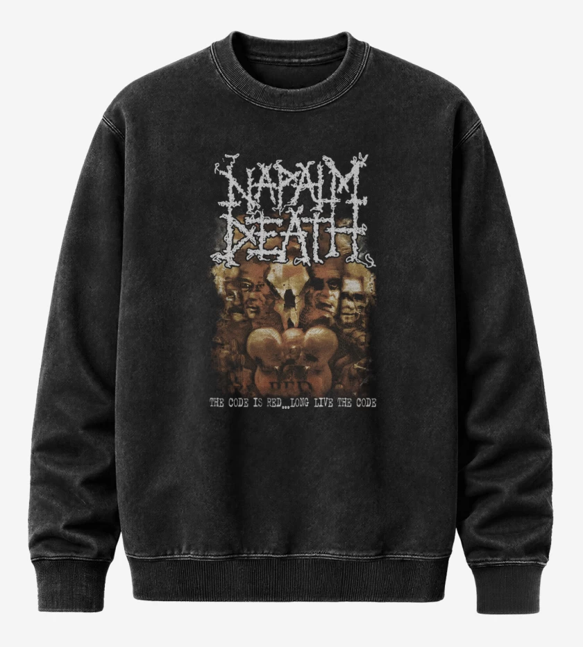 Poleron Polo Acid Wash Negro de Napalm Death The Code Is Red