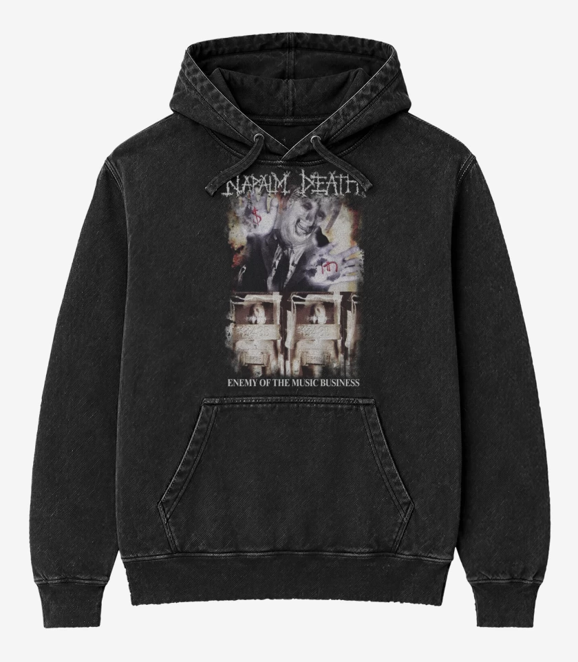 Poleron Canguro Acid Wash Negro de Napalm Death Enemy of the Music Business