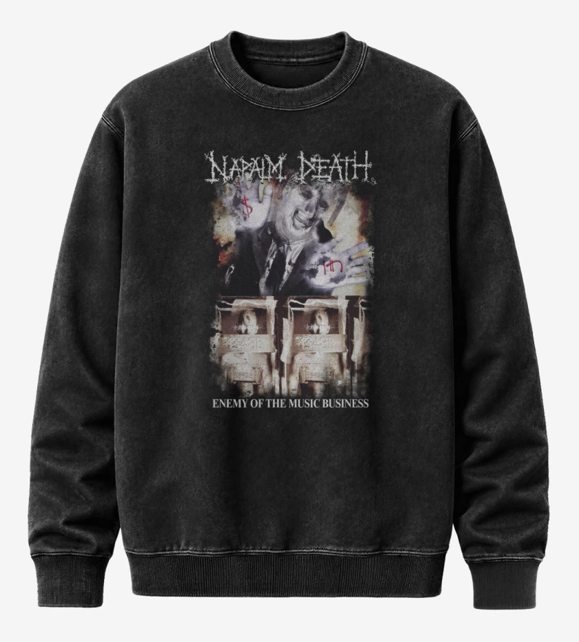 Poleron Polo Acid Wash Negro de Napalm Death Enemy of the Music Business