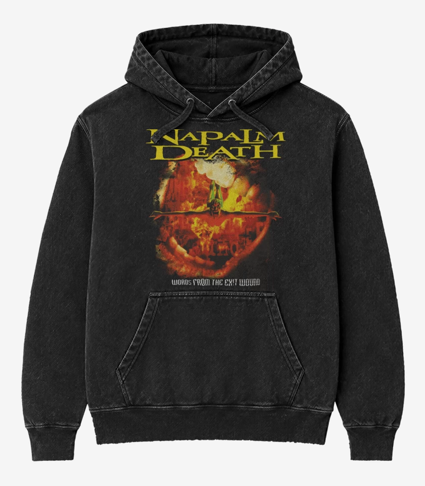 Poleron Canguro Acid Wash Negro de Napalm Death Words From The Exit Wound