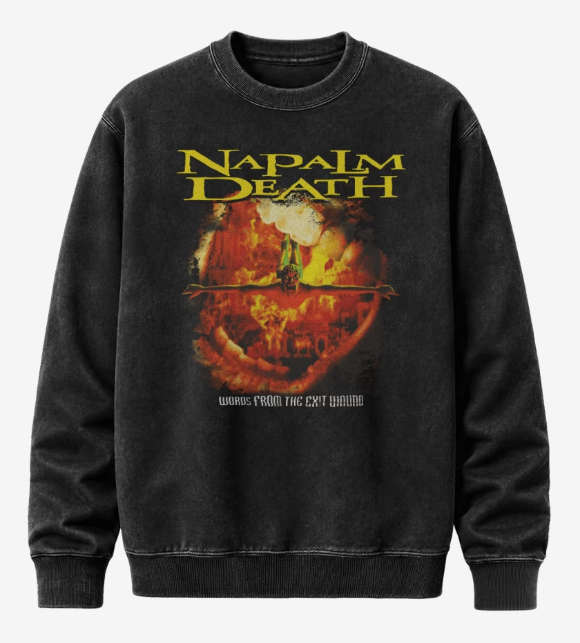 Poleron Polo Acid Wash Negro de Napalm Death Words From The Exit Wound