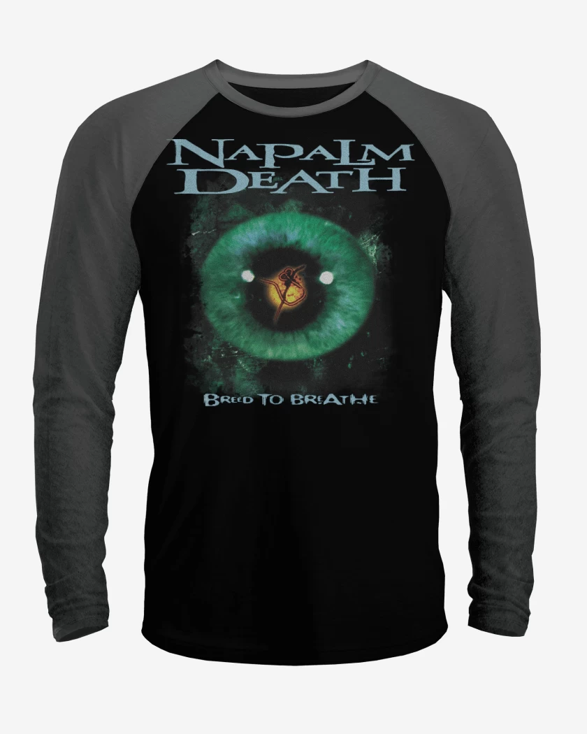 Polera Raglan Negro / Negro Heather de Napalm Death Breed to Breathe
