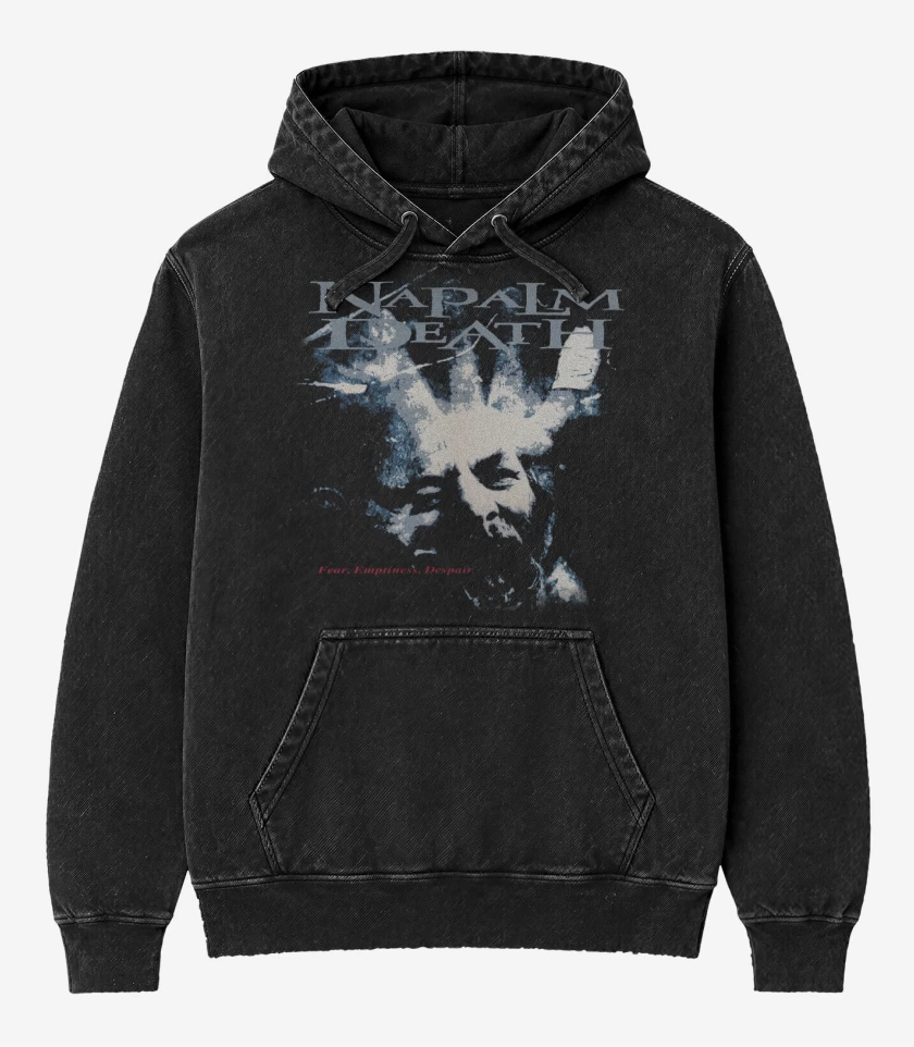 Poleron Canguro Acid Wash Negro de Napalm Death Fear Emptiness Despair
