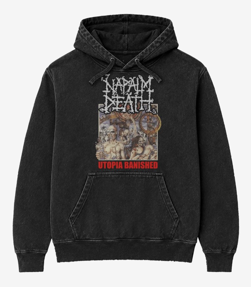 Poleron Canguro Acid Wash Negro de Napalm Death Utopia Banished