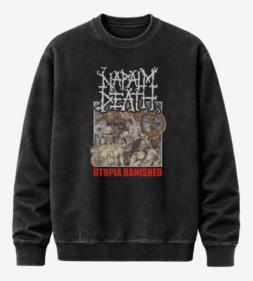 Poleron Polo Acid Wash Negro de Napalm Death Utopia Banished