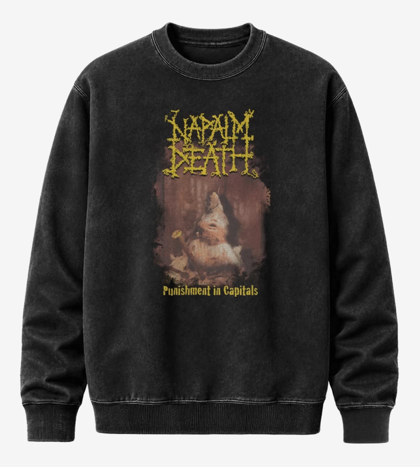 Poleron Polo Acid Wash Negro de Napalm Death Punishment in Capitals