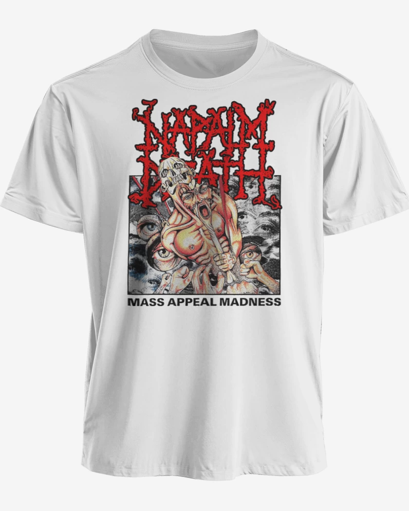Polera premium Blanco de Napalm Death Mass Appeal Madness