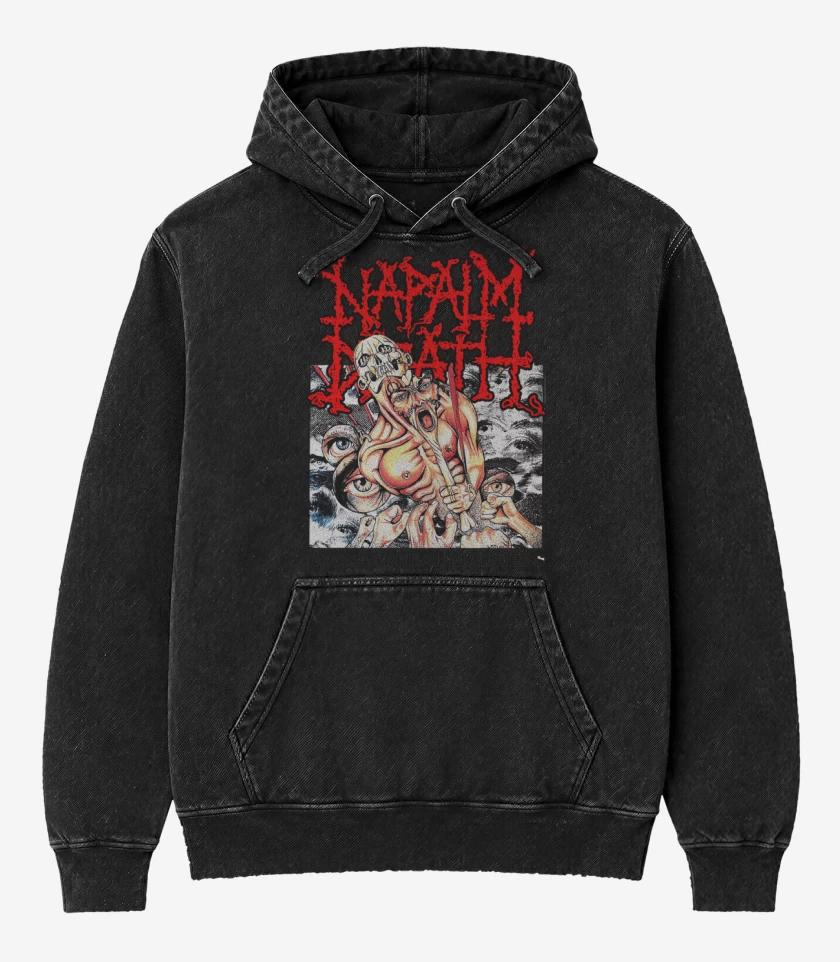 Poleron Canguro Acid Wash Negro de Napalm Death Mass Appeal Madness