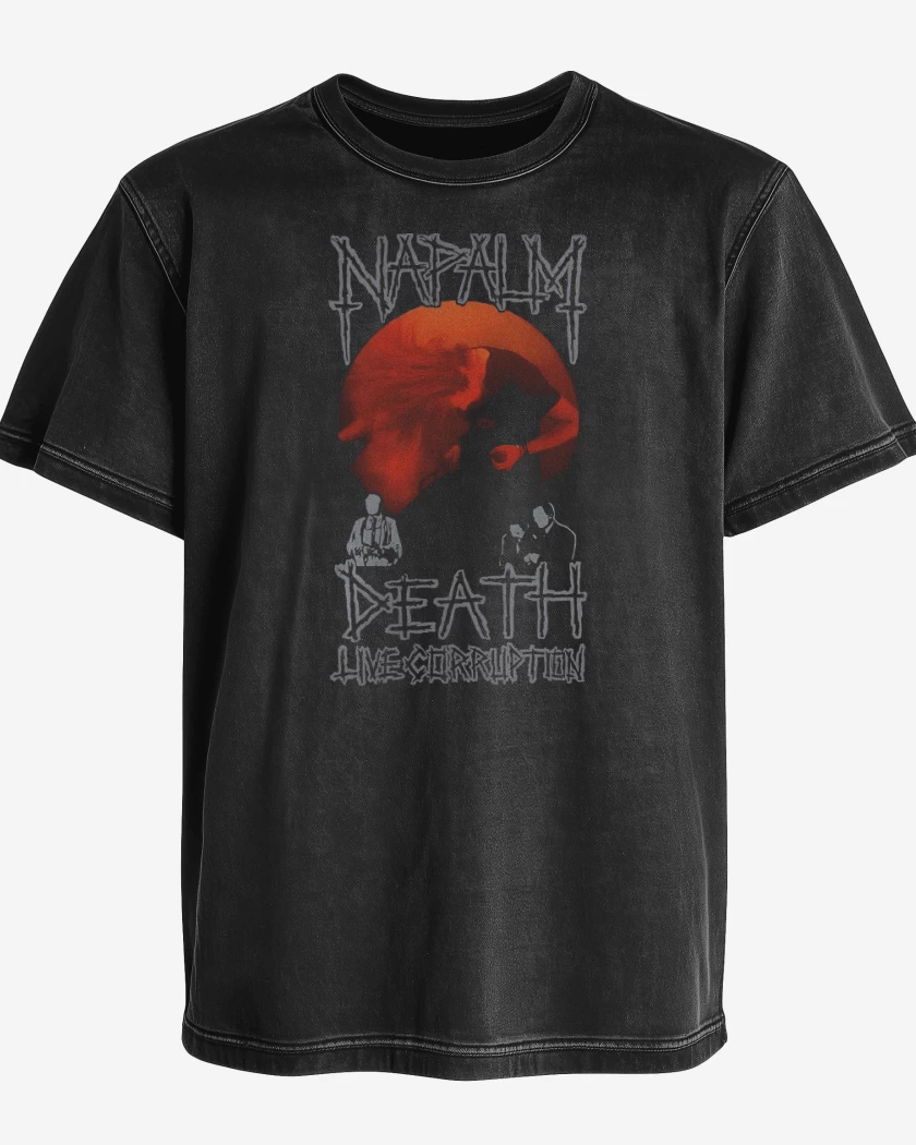 Polera desgastada Negro de Napalm Death Live Corruption 1990