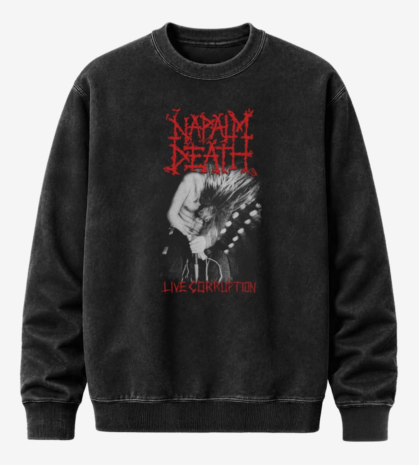 Poleron Polo Acid Wash Negro de Napalm Death Live Corruption