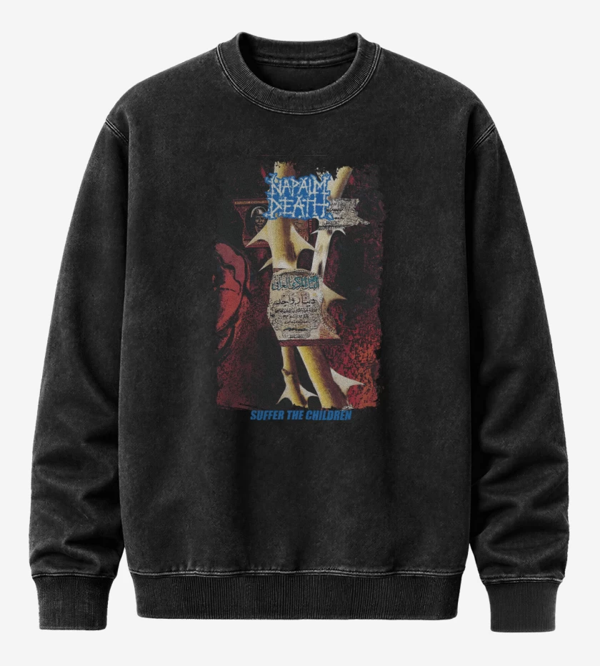 Poleron Polo Acid Wash Negro de Napalm Death Suffer the Children
