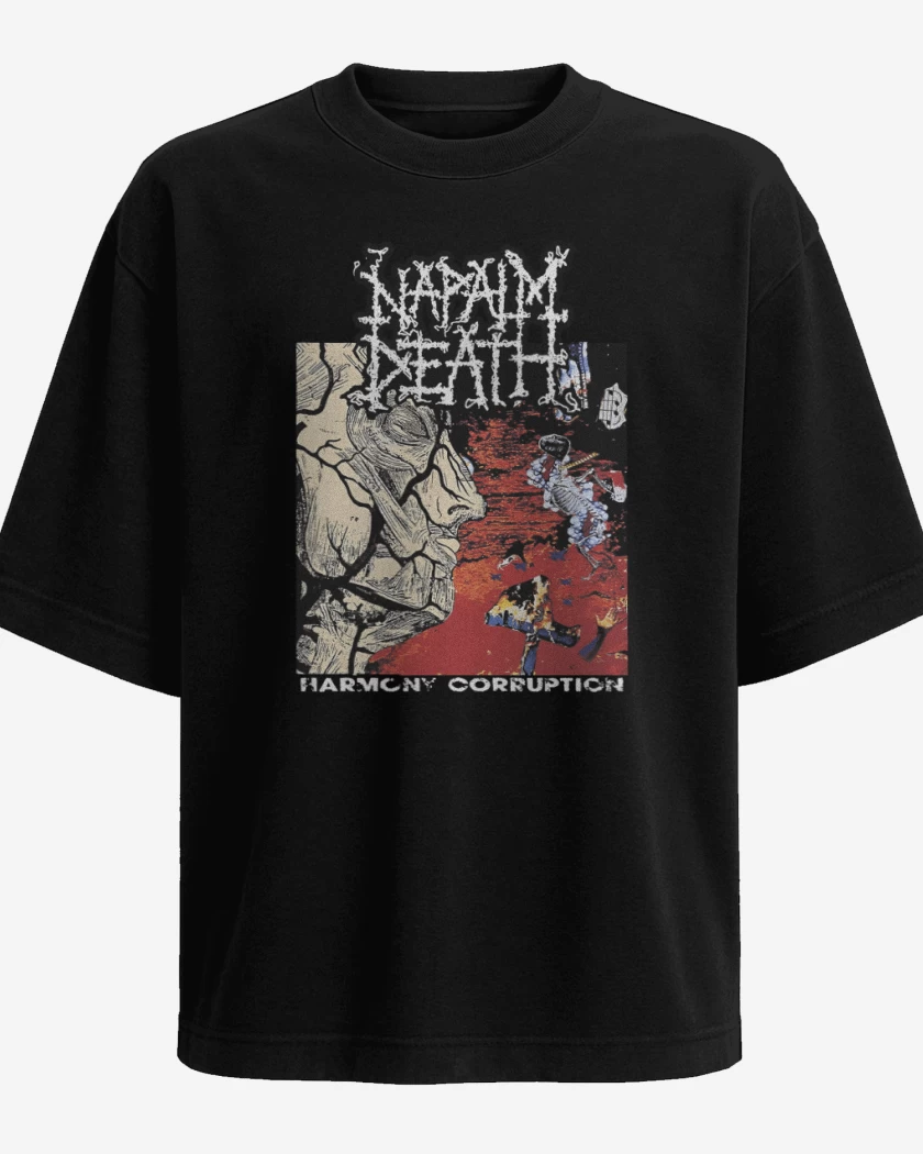 Polera Oversize Negro de Napalm Death Harmony Corruption