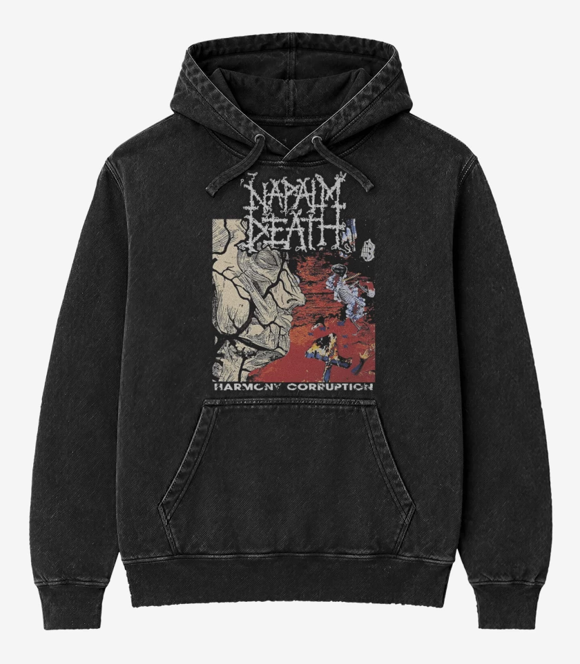 Poleron Canguro Acid Wash Negro de Napalm Death Harmony Corruption