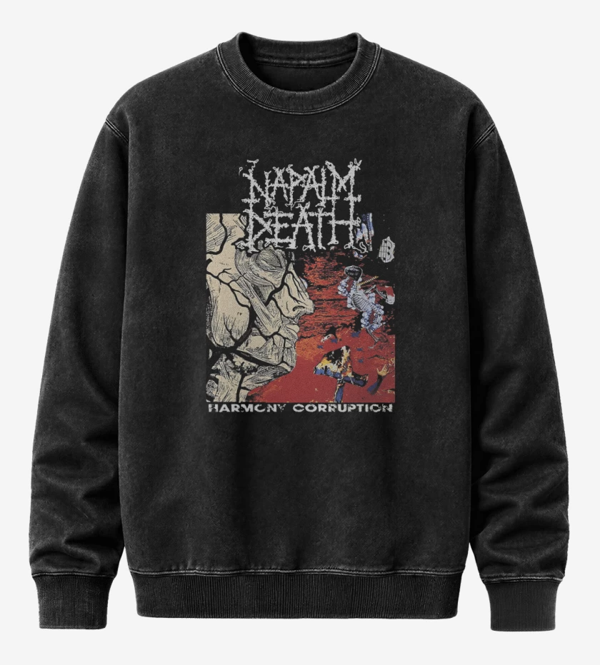 Poleron Polo Acid Wash Negro de Napalm Death Harmony Corruption