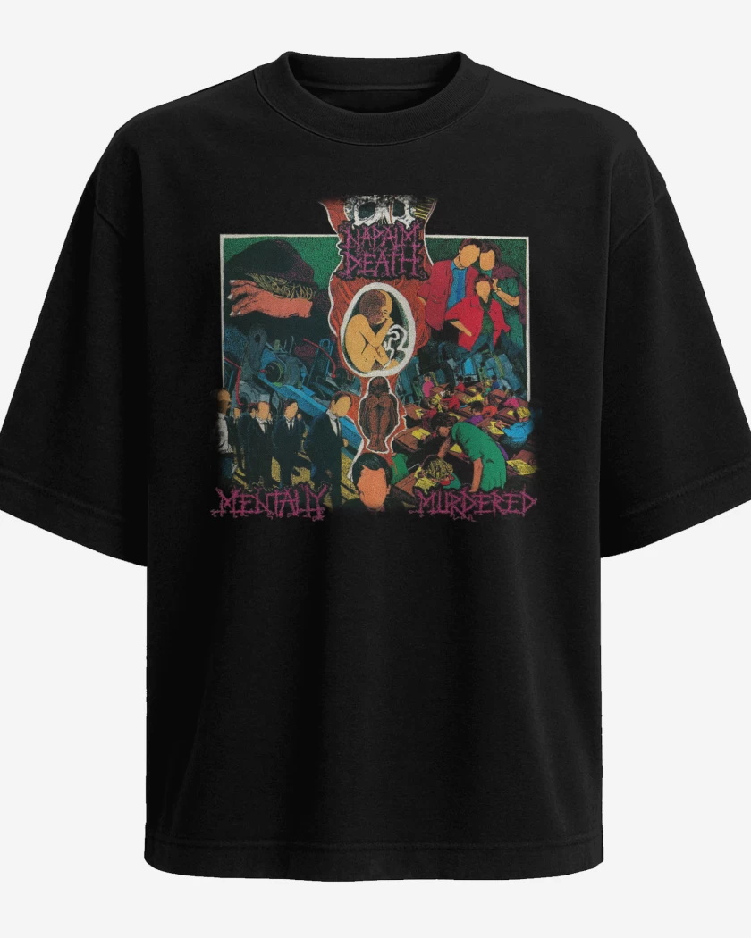 Polera Oversize Negro de Napalm Death Mentally Murdered