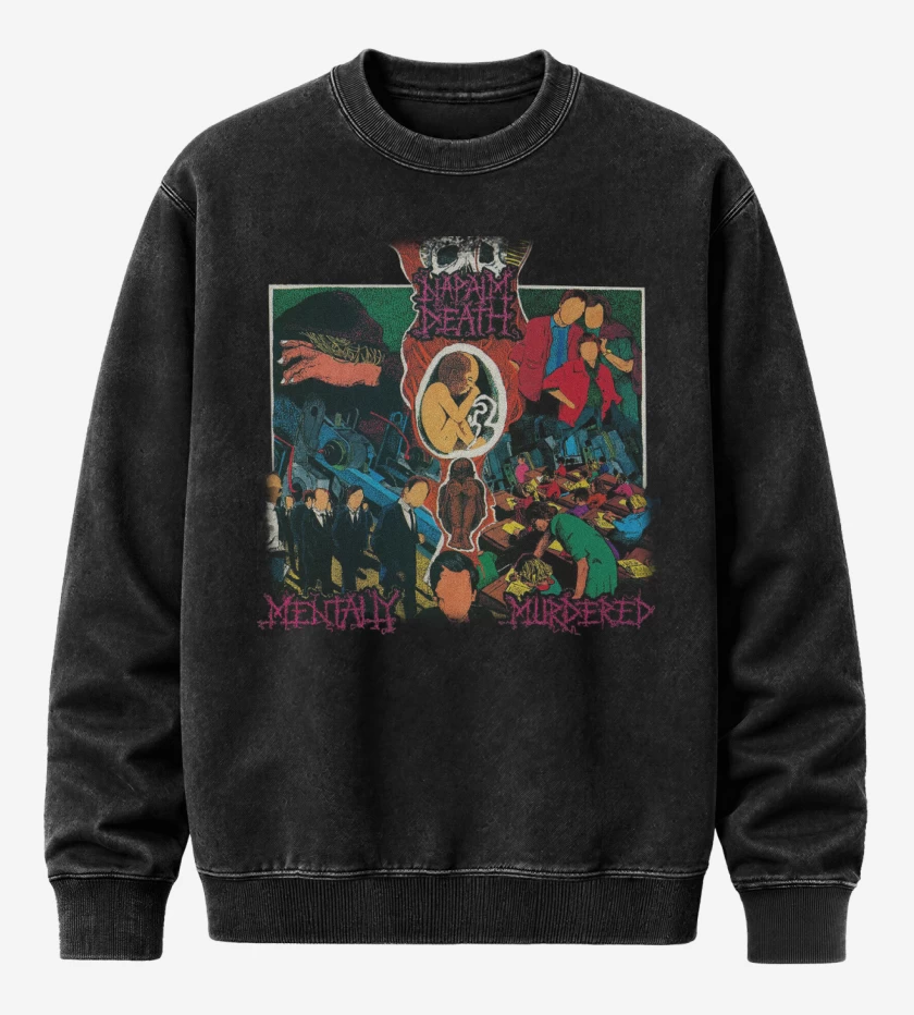 Poleron Polo Acid Wash Negro de Napalm Death Mentally Murdered