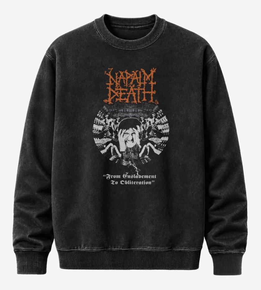 Poleron Polo Acid Wash Negro de Napalm Death From Enslavement