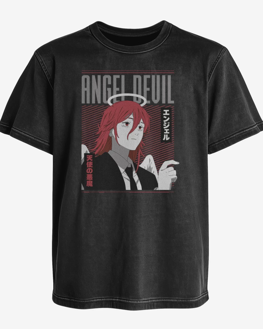 Polera desgastada Negro de Angel malo