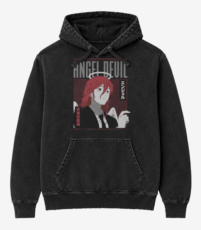 Poleron Canguro Acid Wash Negro de Angel malo