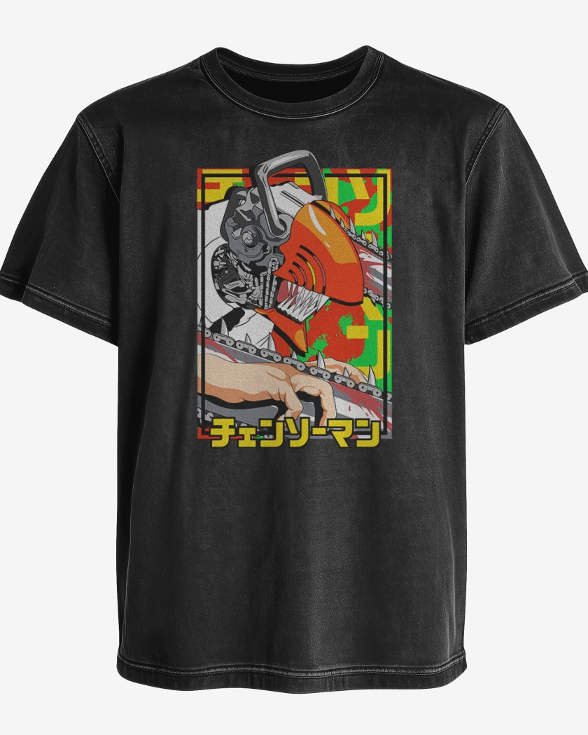 Polera desgastada Negro de Chain man