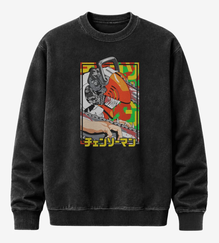 Poleron Polo Acid Wash Negro de Chain man