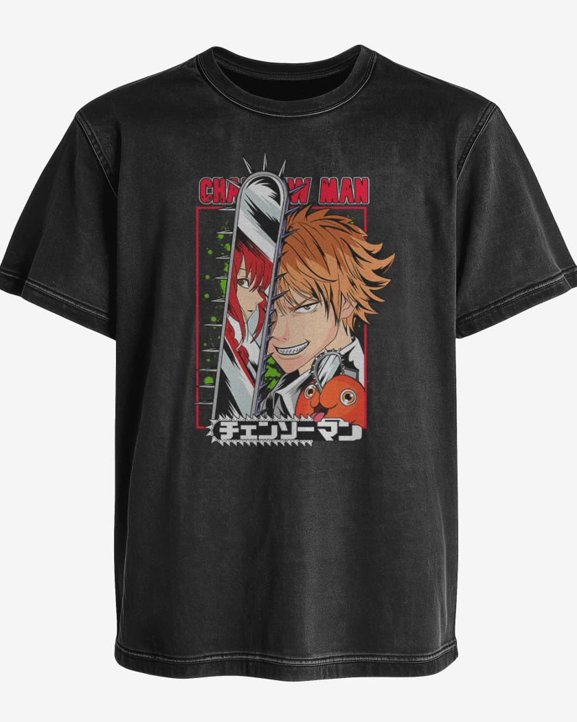 Polera desgastada Negro de Chain Saw Denji