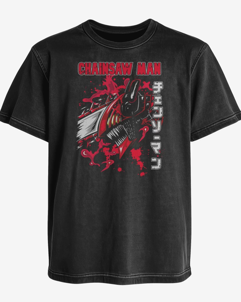 Polera desgastada Chain Saw man blood
