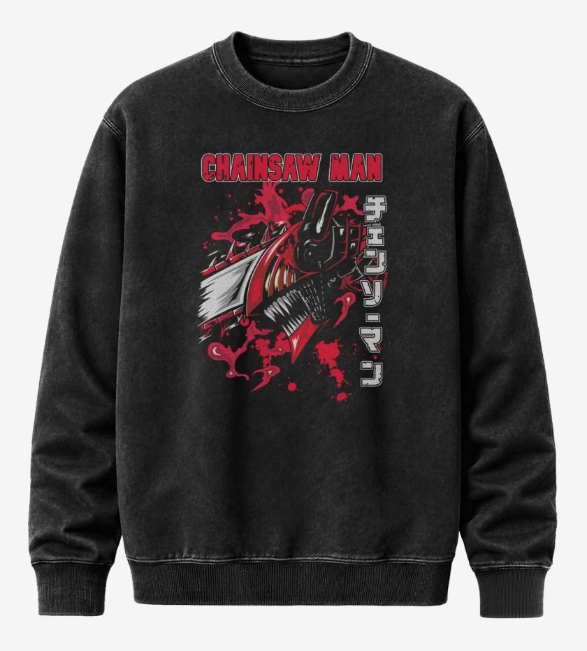 Poleron Polo Acid Wash Negro de Chain Saw man blood