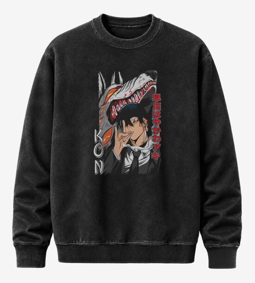 Poleron Polo Acid Wash Negro de Chainsawman Kon